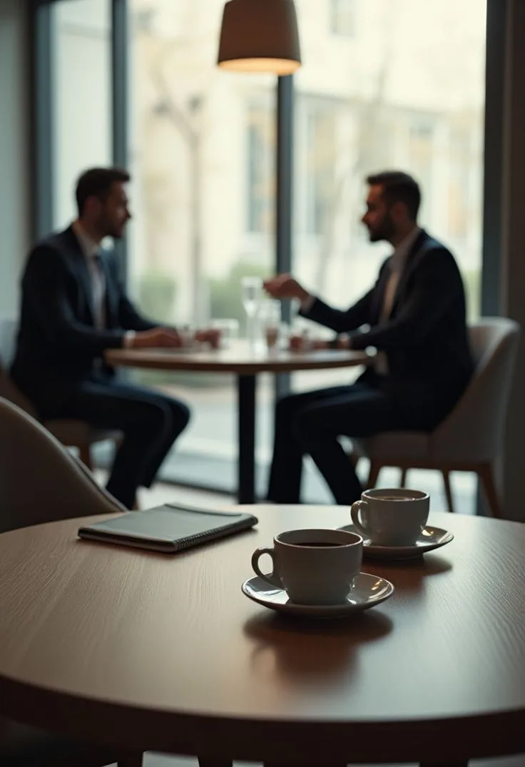 A meeting over coffee at a table by the window