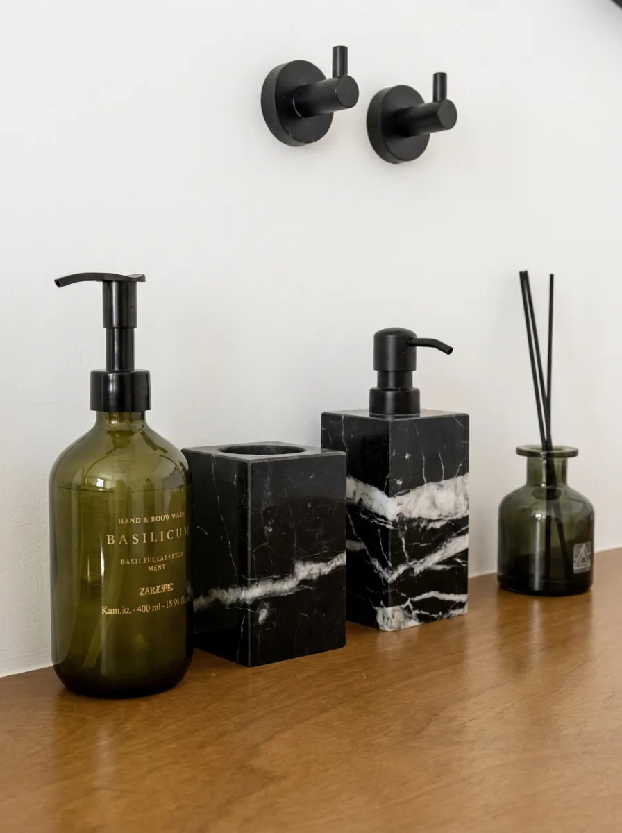 Toiletries and care products, stocked and ready